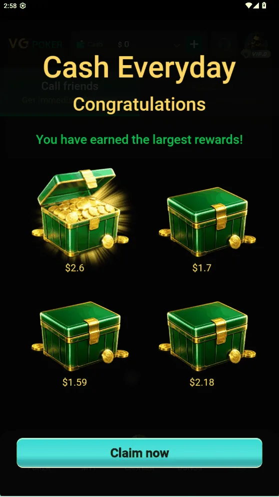 Bốn rương đã mở, rương được chọn là $2,6 và có dòng You have earned the largest rewards